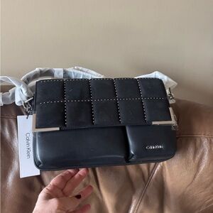 Calvin Klein Black Quilted Studded Shoulder Bag